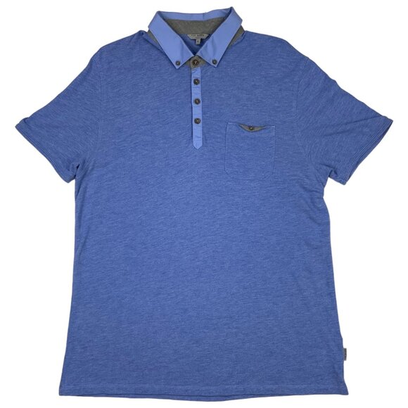 Ted Baker Mens Ovaskep Polo Collar Shirt 6 US/2XL XXL Blue Short Sleeve Preppy - Picture 11 of 11